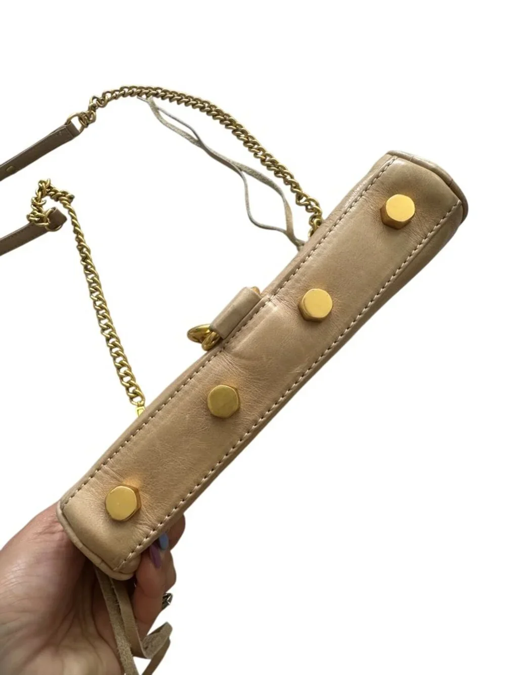 REBECCA MINKOFF Tan Gold Leather MAC Crossbody Bag